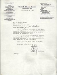 Letter from Ernest F. Hollings to J. Arthur Brown, September 19, 1978