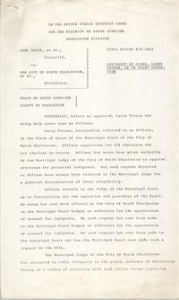 Civil Action No. 79-1042 Affidavit of Clerk, Charleston Division, Earl Davis, Jr. vs. The City of North Charleston
