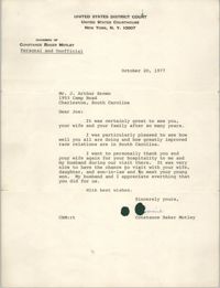 Letter from Constance Baker Motley to J. Arthur Brown, October 20, 1977