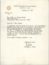 Letter from Mattew J. Perry to Mr. and Mrs. J. Arthur Brown, October 14, 1977