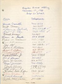 Sign-in Sheet, Charleston Branch of the NAACP, Regular Branch Meeting, November 17, 1988
