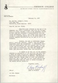 Letter from Oliver W. Woodruff to Mr. and Mrs. J. Arthur Brown, February 21, 1968