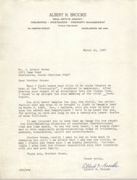 Letter from Albert N. Brooks to J. Arthur Brown, March 12, 1968