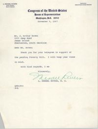 Letter from L. Mendel Rivers to J. Arthur Brown, November 8, 1967
