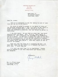 Letter from George McMillan to J. Arthur Brown