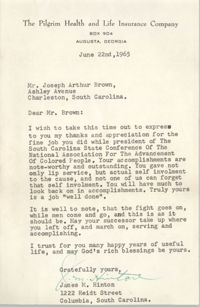 Letter from James M. Hinton to J. Arthur Brown, June 22, 1965