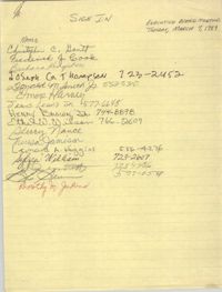 Sign-in Sheet, Charleston Branch of the NAACP, Executive Board Meeting, March 7, 1989