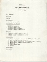 Agenda, General Membership Meeting of the Charleston Branch of the NAACP, March 13, 1985