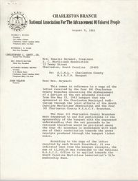 Charleston Branch of the NAACP Memorandum, August 9, 1982