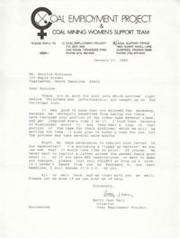 Letter from Betty Jean Hall to Bernice Robinson, January 27, 1986
