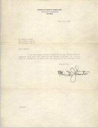 Letter from Olin D. Johnston to J. Arthur Brown, June 21, 1937
