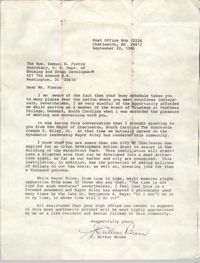 Letter from J. Arthur Brown to Samuel R. Pierce, September 23, 1985