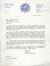 Letter from Herbert U. Fielding to J. Arthur Brown, July 9, 1986