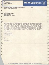 Mailgram from Ernest F. Hollings to J. Arthur Brown, June 5, 1980