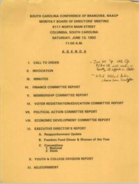 Agenda, South Carolina Conference of Branches of the NAACP, June 13, 1992