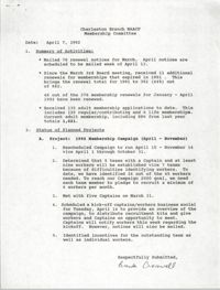 Minutes, Charleston Branch of the NAACP Membership Committee, April 7, 1992