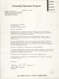 Letter from Ruby L. Thompson to Bernice V. Robinson, September 6, 1966