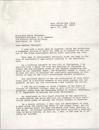 Letter from J. Arthur Brown to Strom Thurmond, April 21, 1986