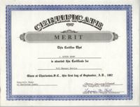 Democratic Women of Charleston County Award of Merit Certificate for J. Arthur Brown