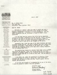Letter from Richard Hendry to J. Arthur Brown, July 3, 1987
