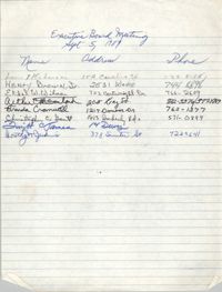 Sign-in Sheet, Charleston Branch of the NAACP, Executive Board Meeting, September 5, 1989