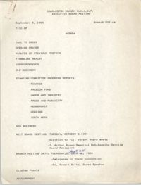 Agenda, Charleston Branch of the NAACP Branch Executive Board Meeting, September 5, 1989