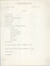 Agenda, Charleston Branch of the NAACP, Executive Board Meeting, November 8, 1989