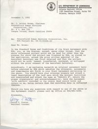 Letter from Jerry C. Foster to J. Arthur Brown, November 5, 1982