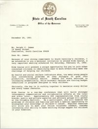 Letter from Carroll A. Campbell, Jr. to Dwight C. James, December 20, 1991