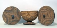 Decorated wooden bowl with two lids