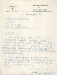 Letter from Johnnie M. Miller to Cleveland Sellers, February 6, 1971