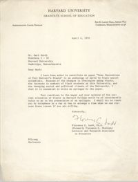 Memorandum from Florence C. Ladd to Mark Smith, April 6, 1970