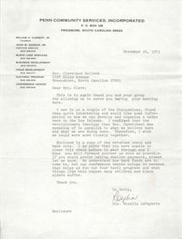 Letter from Rozelia LaFayette to Cleveland Sellers, November 20, 1973