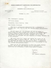 Letter from Rozelia LaFayette to Cleveland Sellers, October 12, 1973