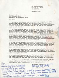 Letter from Ruth and Bud Schultz to Cleveland Sellers, January 3, 1986