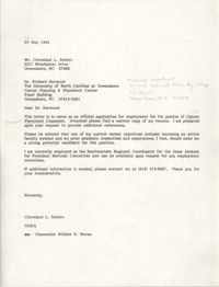 Letter from Cleveland Sellers to Richard Harwood, May 30, 1984