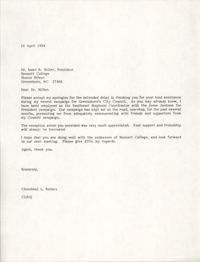 Letter from Cleveland Sellers to Isaac H. Miller, April 12, 1984