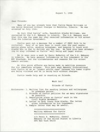 Letter from Friends of Curtis, August 5, 1988