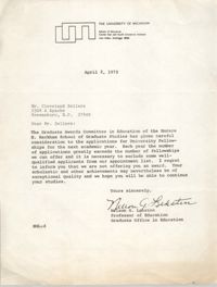 Letter from Nelson G. Lehsten to Cleveland Sellers, April 2, 1973