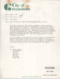 City of Greensboro Memorandum, March 9, 1981