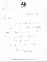 Letter from Charles Marsh to Cleveland Sellers, November 3, 1997