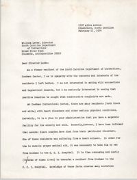 Letter from Cleveland Sellers to William Leeke, February 11, 1974