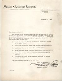 Malcolm X Liberation University Memorandum, September 29, 1969