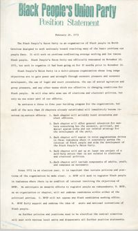 Black People's Union Party Position Statement, February 20, 1972