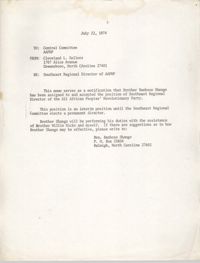 Memorandum from Jan Bailey, August 16, 1974