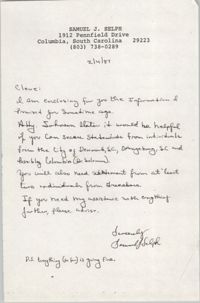 Letter from Samuel Selph to Cleveland Sellers, February 4, 1987