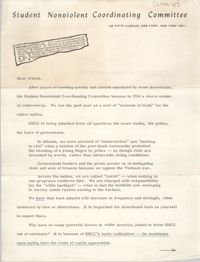 Letter from Stokely Carmichael to Friends of the Student Nonviolent Coordinating Committee, 1966