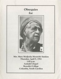 Obsequies for Mary Modjeska Monteith Simkins, April 9, 1992