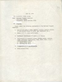 National Program Committee Memorandum, July 22, 1974