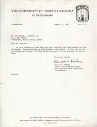 Letter from Donald V. DeRosa to Cleveland Sellers, August 11, 1987